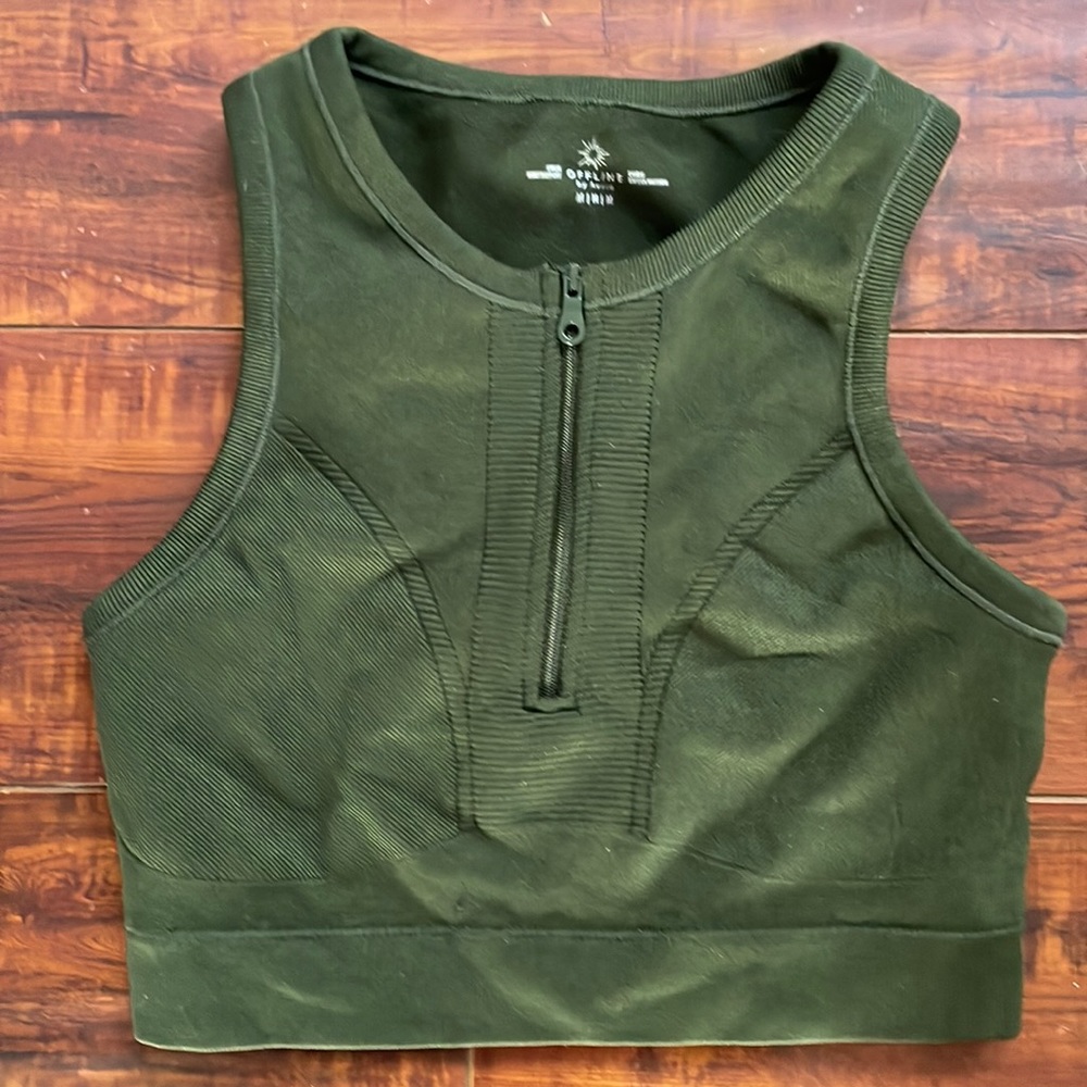 Aerie  Offline Forest green zipper crop sports bra, size medium